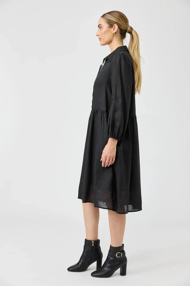 Eb & Ive - Studio Midi Shirt Dress Ebony - Image 5