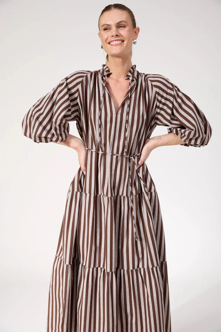 Haven - Monterosa Stripe Maxi Dress Brown - Image 6