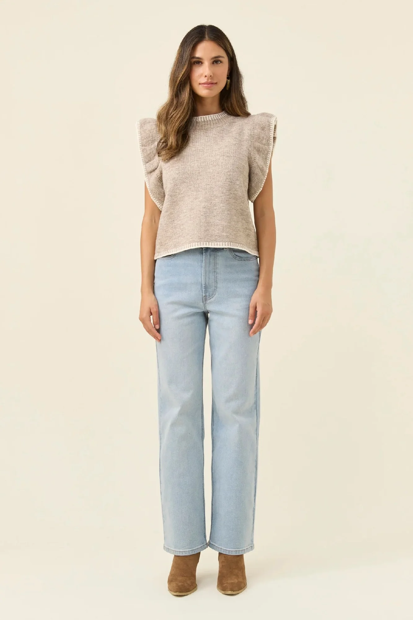 Isle Of Mine - Athena Frill Knit Top Stone - Image 2