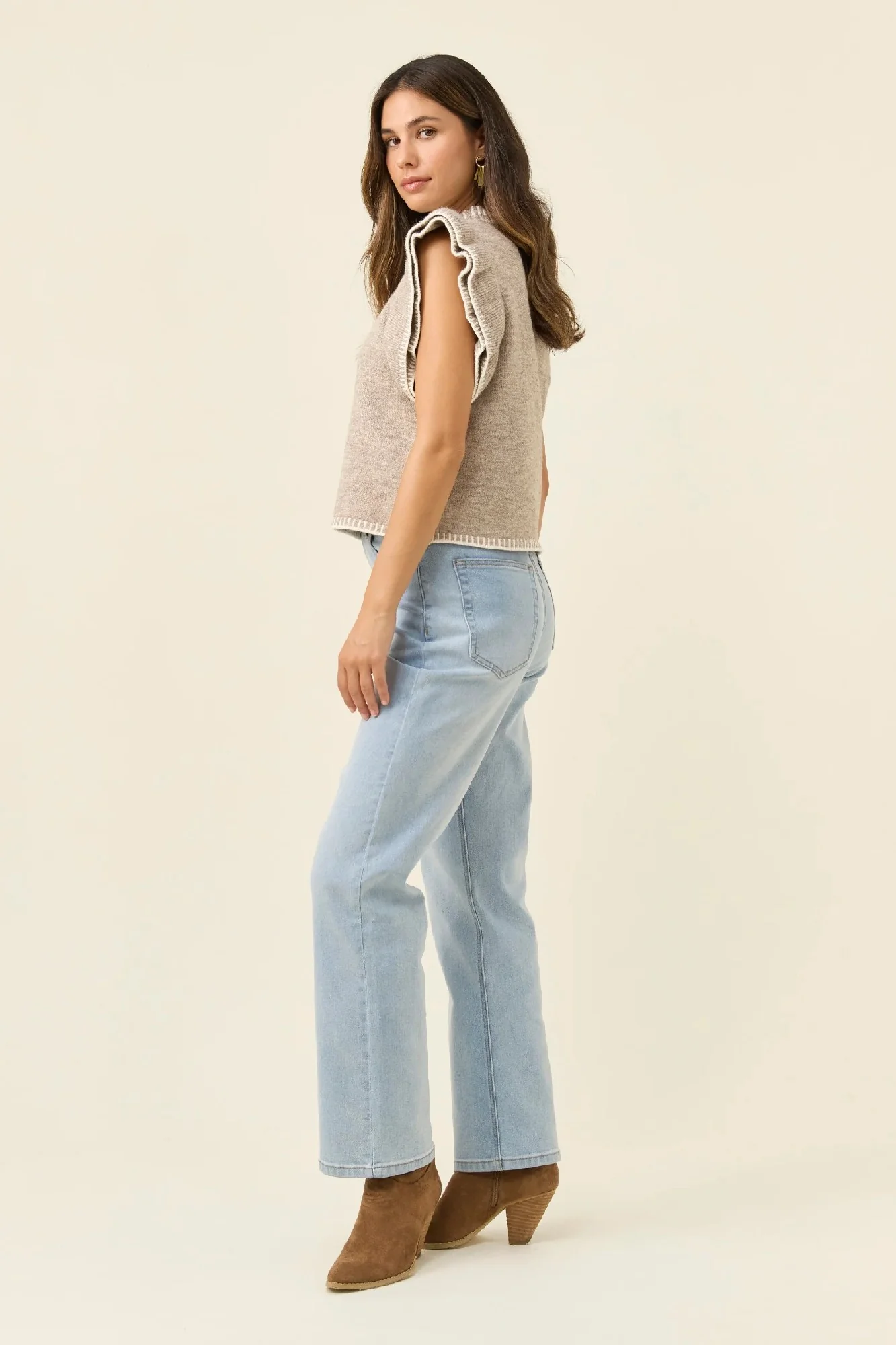 Isle Of Mine - Athena Frill Knit Top Stone - Image 4