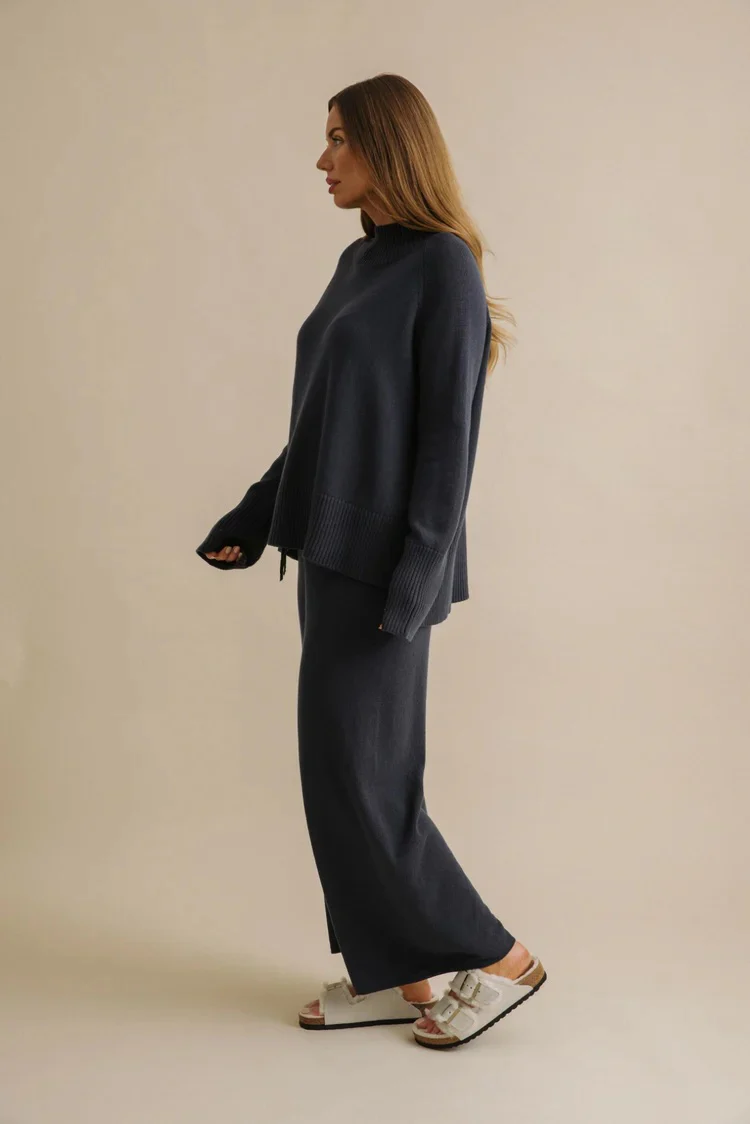 Talamaya - Harmony Merino Cotton Mock Neck Pullover Lake - Image 2