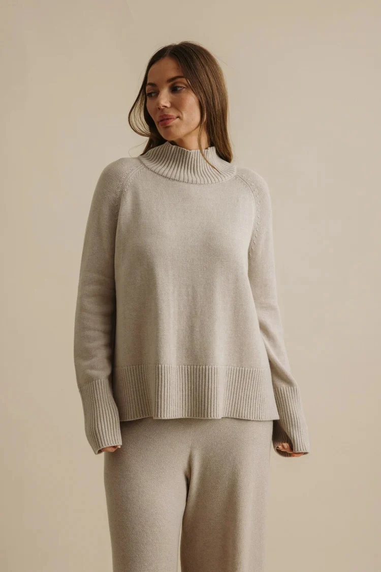 Talamaya - Harmony Merino Cotton Mock Neck Pullover Wheat