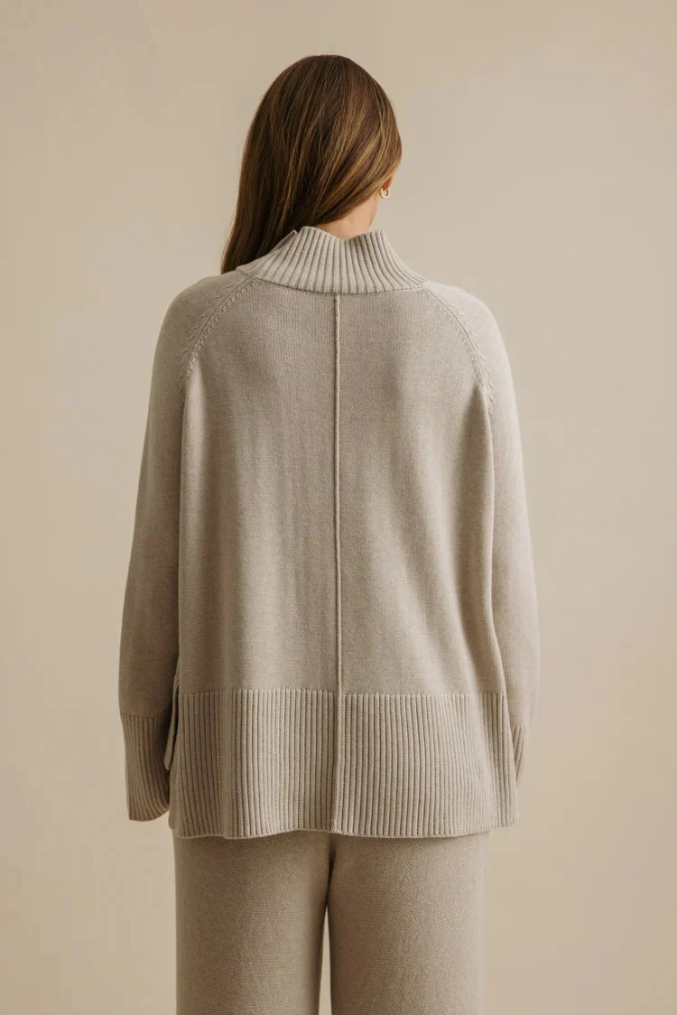 Talamaya - Harmony Merino Cotton Mock Neck Pullover Wheat - Image 2