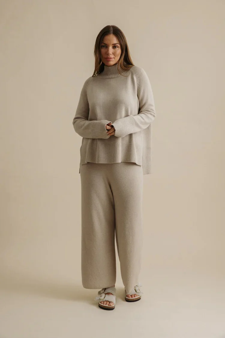 Talamaya - Harmony Merino Cotton Mock Neck Pullover Wheat - Image 3