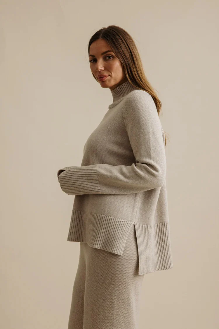 Talamaya - Harmony Merino Cotton Mock Neck Pullover Wheat - Image 4